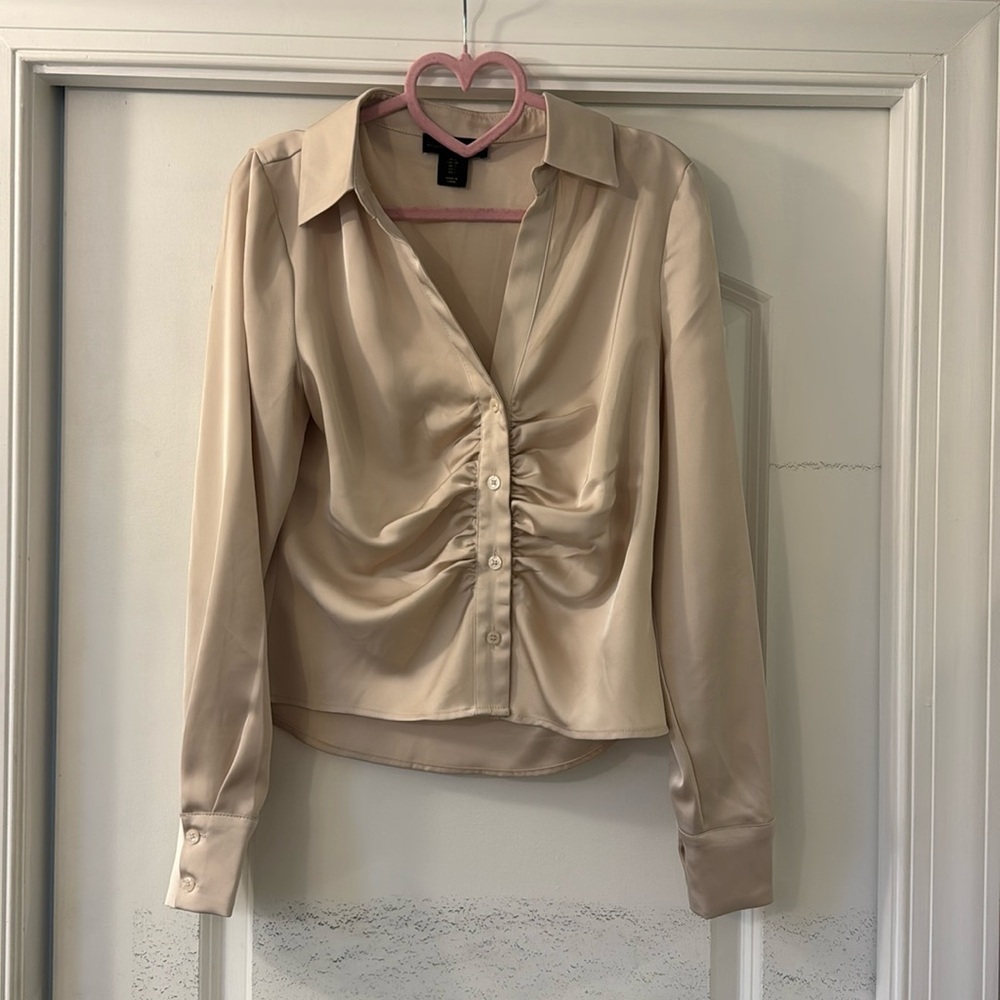 House of Harlow Satin Button Up Small Cream